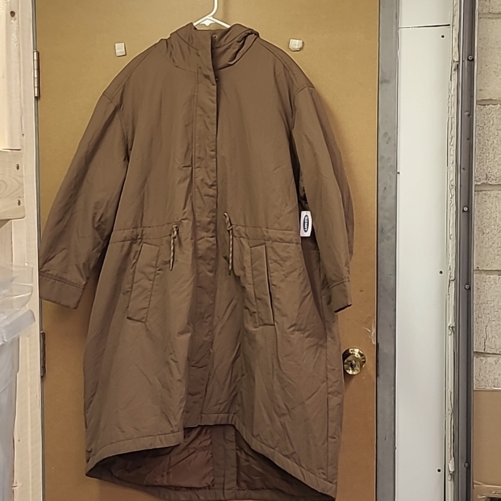 Old Navy Size 3X Brown High Low Faux Fur Lined Water Resistant Coat